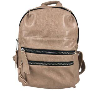 Steve Madden Mini Backpack Purse Womens Tan Beige Faux Leather Embossed Logo
